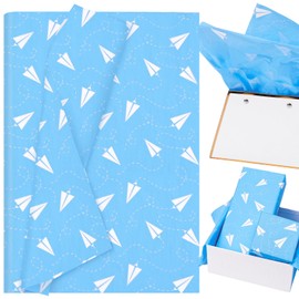 HolyMaji 30 Sheets Airplane Printed Blue Tissue Paper Bulk, 20 x 28" Origami Airplane Design Gift Wrapping Tissue Paper for Gift Bags Packaging DIY Craft for Boy Birthday Party Favor Decor Baby Shower