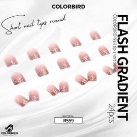 COLORBIRD Nail Tips Short Sheer Pink Tip Lamegrad Smooth Stick On False Nails 24 Pieces (R559)