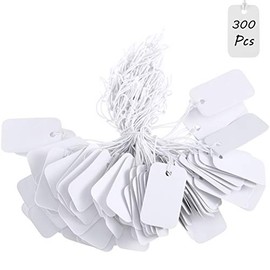 300 Pieces White Price Tags Marking Tags Rectangle Blank Price Labels Mini Writable Display Tags with Hanging Elastic String for Clothes Jewelry, 25 x 15 mm
