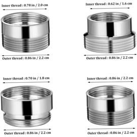 Homoyoyo Adaptador de Grifo Aireador de Grifo de Cobre 8 Piezas, Rosca Macho 22mm a Hembra 16/18/20/22mm, Fácil Instalación para Cocina y Baño