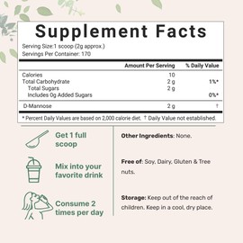 Micro Ingredients D Mannose Powder, Pure Mannose Supplement, Quick Water Soluble, Support Urinary Tract Cleanse & Bladder Health, Premium Mannose for Women and Men, Vegan Friendly.