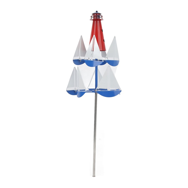 Summer Lighthouse Sailboat Windmills 360 Degree Rotation Weathervane Metal Windmill