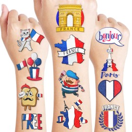 104PCS French Paris France Temporary Tattoos Stickers Happy Bastille Day Birthday Party Decorations Favors Supplies Eiffel Tower Tattoo Sticker Gifts For Boys Girls School Prizes Carnival Christmas
