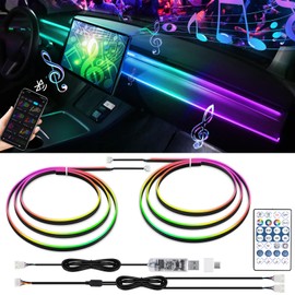 Dreamcolor Interior Acrylic Car Light Strip, 2 in 1 Car LED Strip Light with APP Control 43.3 Inches Fiber Optic Ambient Lighting Kits, Multi-Modes Sound Sync Neon Lights
