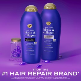 OGX Shampoo and Conditioner Set, Thick and Full + Biotin and Collagen, Purple, Helps Thicken and Texturize Hair, Ideal for Flat to Medium Volume Hair, 25.4 FL OZ, 2 Pack