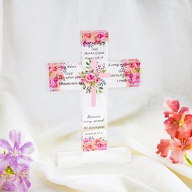 EoffIvan Religious Gifts for Women Christian Gift Acrylic Standing Cross for Women Jesus Cross Bible Verse Gift Christian Office Decor Flowers Catholic Decor God Loves You Sign Bible Decorations
