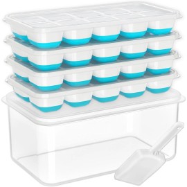 DOQAUS Ice Cube Tray with Lid and Bin 4 Pack Stackable Silicone Trays Set