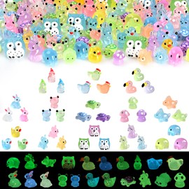 Tiny Mini Resin Animals 150 Pcs Luminous Small Animals Figurines Hiding Cute Duck Turtle Rabbit Dog Glowing in Dark Garden Flowerpot Dollhouse Decor Micro Landscape Accessories