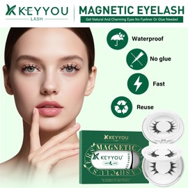 KEYYOU Daily Wear Reusable Magnetic Eyelashes 2 Pair with Applicator No Glue Needed 3D Natural Magnetic Lashes, Easy to Apply & Long Lasting for Daily Use & Events(A02+A02)