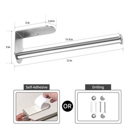 Paper Towel Holder Under Cabinet, OBODING, Self Adhesive or Drilling, Paper Towel Holder Wall Mount, 304 Stainless Steel Towel Rack for Kitchen Organization and Storage (12.05 inches)