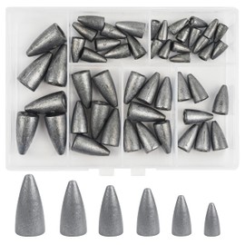 50pcs Bullet Fishing Weights Sinker Kit Worm Weights Slip Fishing Sinkers Sliding Weights for Bass Fishing Texas Rigs Freshwater Saltwater Fishing Tackle