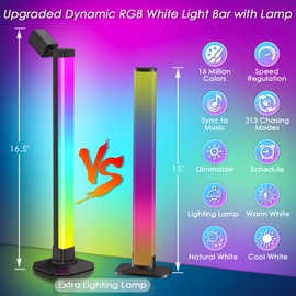 Smart Light Bar with Swivel Lamp, Ambient Mood Light with 16 Million Colors, 213 Preset & 8 Scene Modes, Music Sync, Sound Active, 3 Modes Control RGB & IC Backlight for Gaming/Reading/Decoration
