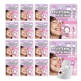 Innerest Luna Bunny 24PK Facial Sheet Mask, Brightening, Nourishing & Hydrating Korean Skincare for Self Care, Home Spa with Aloe, Coconut, Vitamin & Hyaluronic (Vitamin C)