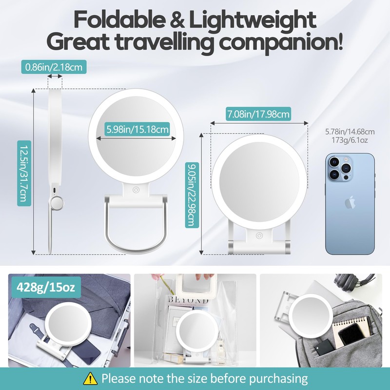B Beauty Planet Magnifying Mirror with Light 30X, Double-Sided 1X/