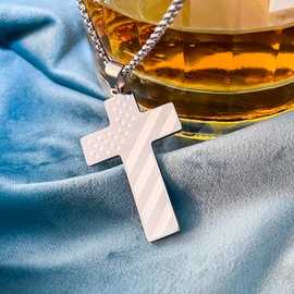 Kar Nann Lord's Prayer Cross Necklace American Flag Cross Necklace Stainless Steel Bible Verse Pendant Cross Necklace With Chain For Women