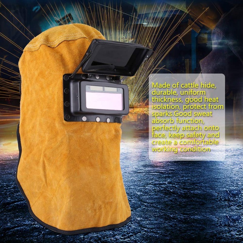 Welding Helmet Mask with Auto Darkening Filter Lens, Leather Mask