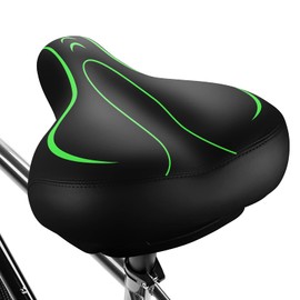 Xmifer Oversized Bike Seat, Comfortable Bike Seat - Universal Replacement Bicycle Saddle - Waterproof Leather Bicycle Seat with Extra Padded Memory Foam - Bicycle Seat for Men/Women (Green)