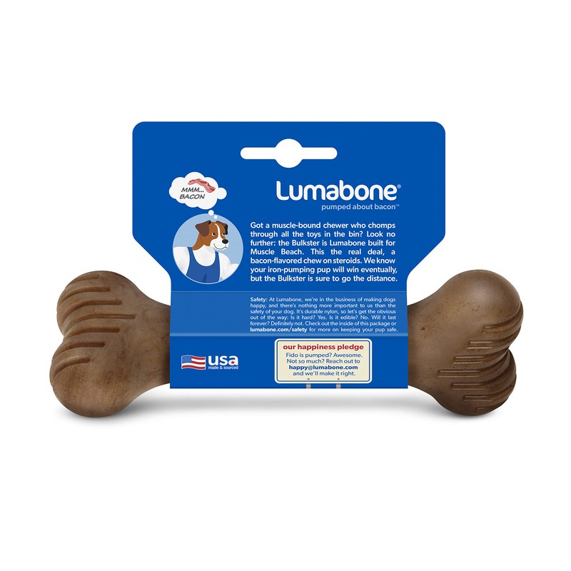 Lumabone Bulkster Durable Chew Toy for Aggressive Chewers, Real Bacon,