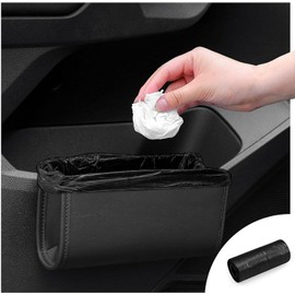 Zmoso - cubeta de basura para coche, organizador de piel para puerta de basura con un rollo de bolsa de basura, plegable, para colgar minicarros, accesorios interiores imprescindibles (color negro)