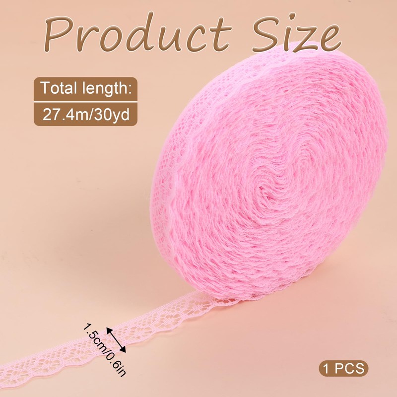 30 Yards 0.6 Inch Wide Sewing Lace Ribbon Pink Lace