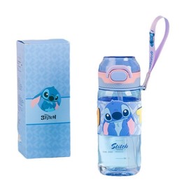 ISABELLA MOON Water Bottle Reusable Kids 520ml PP with Two Lids Leak Proof with straw Lid BPA Free Drinking bottle (Stitch2)