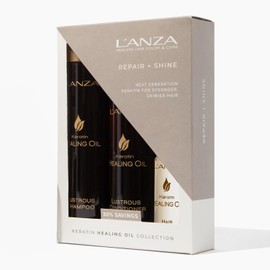 L'ANZA Keratin Healing Oil Trio Hair Kit, Lustrous Keratin Shampoo, Conditioner & Keratin Hair Treatment in a Gift Box, Luxury Hair Care Kit for Dry, Damaged Hair (10/8.5/3.4 Fl Oz)
