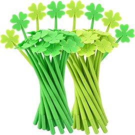 SANNIX 50 Pieces St Patrick's Day Pens, Cute Green Four Leaf Shamrock Pen Novelty Fun Pens 0.5mm Gel Ink Rollerball Pens for St Patricks Day Party Favor School Office Home Supplies
