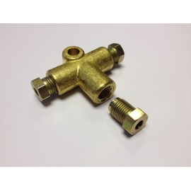 3/16" Brake Pipe Tubing 3 way Connector T Piece, Brass, with Nuts