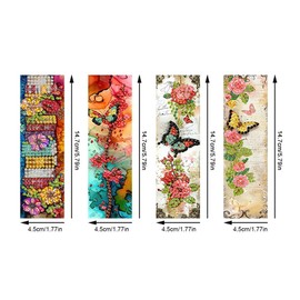 pigpigboss 4 Pieces Butterfly Flower Diamond Painting Bookmark Kit, Book and Flower Acrylic Diamond Art Bookmark with Butterfly Pendant for Adult Beginner Book Decor
