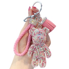 Llavero Oso de Cristal, Llavero Oso de Diamantes,Llavero de Personalidad,Llavero para Auto,Llavero de Juguete de Oso Brillante,Elegante Decoración Colgante de Mochila (Colorido-rosa)