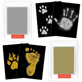 NECXON Baby Hand and Footprint Kit, 2 Large Inkless Print Pads Dog Paw Print kit New baby Gifts 4 Imprint Cards hand and Foot print for Baby Pet Paw Print Kit Keepsakes (Gold+Silver)