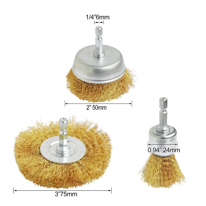 Hiqalty 6PCS Brass Wire Wheel Brush Kit for Drill,Crimped Cup