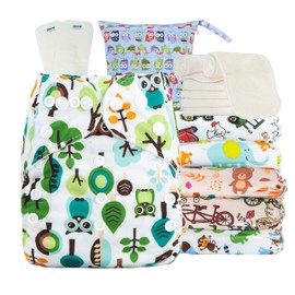 Kolo wiederverwendbare Windeln - waschbares Stoffwindel-Set: 6 Pocket-Windeln mit 6 Bambuseinlagen + 1 Windeltasche, Stoffwindeln 100% umweltfreundlich