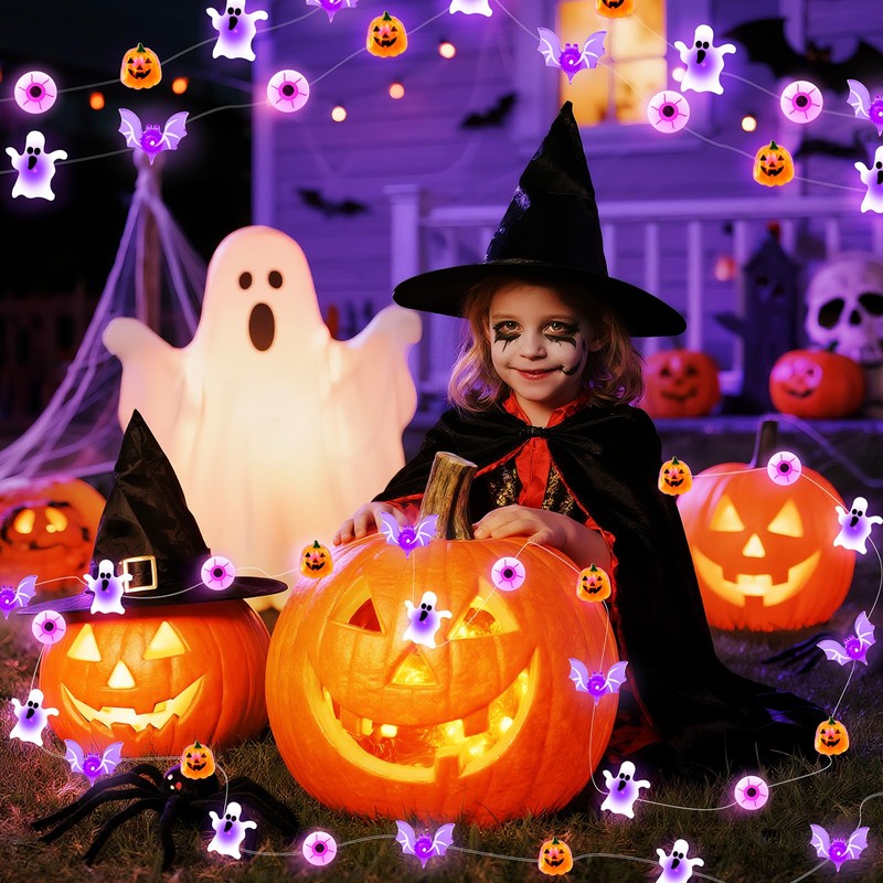 Halloween String Lights, 16 ft 50 LED Pumpkin Bat Eyes