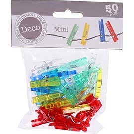 Mini Clothes Pegs, Size 30 mm, Ideal for Crafts, Table Decoration, Gift Pegs for Gift Bags, Gift Cards, Mini Photo Pegs (Pack of 25, Colourful Clear)