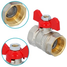 GOSHE Standard Butterfly Handle Ball Valve Brass 1/2" Thread Water Heating Installation Tight Fitting Steel Handle with PVC Coating Internal/Female Thread Easy Installation