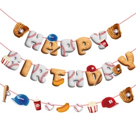 Homarkable Pre-Strung Baseball Birthday Decorations, Baseball Happy Birthday Banners, Sports Birthday Banners Decorations, Pre-Assembled banners