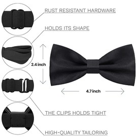 Men's Bow Tie, Solid Color Classic Pre-Tied Bow Tie, Satin Tux Bowtie, Adjustable Formal Neck Bowtie for Men for Party, Wedding (BLACK)