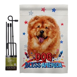 Breeze Decor Patriotic Chow Garden Flag Set with Stand Dog Puppy Spoiled Paw Canine Fur Pet Nature Farm Animal Creature House Decoration Banner Small Yard Gift Double-Sided, Made in USA