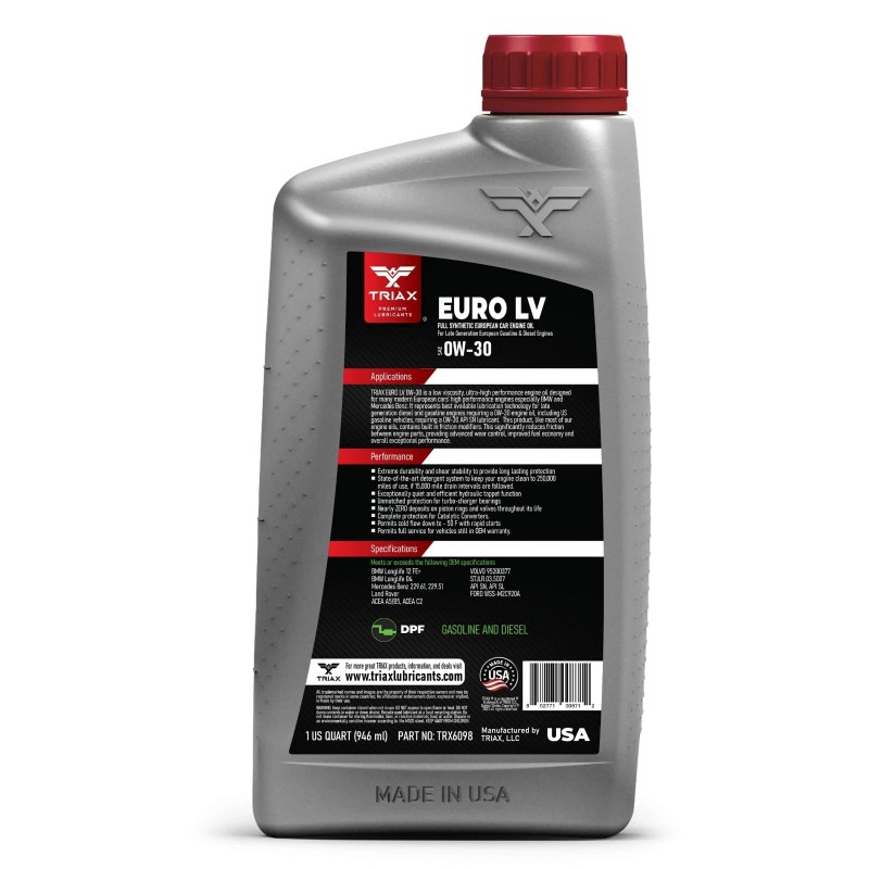TRIAX Euro LV 0W-30 Full Synthetic PAO Esters Engine Oil