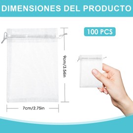 100 Bolsas de Organza Transparente, 7 x 9 cm, Con Cordón para Boda, Joyería, Fiestas, Festivales, Jabones de Baño (Blanco)