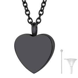 Richsteel Black CremationNecklace Jewelry for Ashes Men Women Dad Mom Heart Urn Charm Pendant with Rolo Chain 20 Inch
