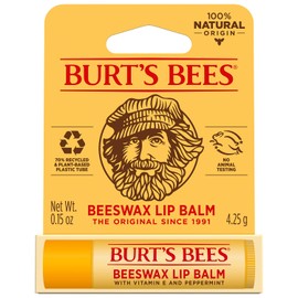 Burt's Bees Burt's Bees - Bálsamo labial hidratante de origen 100% natural, cera de abeja original con vitamina E y aceite de menta, 1 tubo, 0.04 onzas