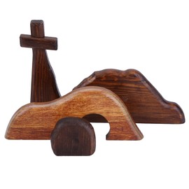 DZX The Empty Tomb Easter Scene and Cross, Wooden Plus Thick Easter Home Figurine Ornament, Easter Handcrafted Jesus Scene Wooden Decor, Jesus Tomb Easter Tray Bundle Kit