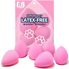 BEAKEY Super Soft Makeup Sponge Set, Latex Free and High-definition Set of 6 Blender Beauty Sponge for Liquid, Cream and Powder, Pink Makeup Gifts