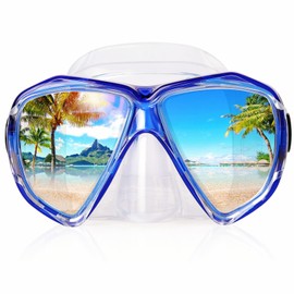 Scuba Diving Mask, HD Snorkeling Mask Anti-Fog Swim mask Tempered Glasses Professional Snorkel Goggles Leak-Proof Swim Goggles with Nose Cover for Diving, Snorkeling, Swimming (Translucent Blue)
