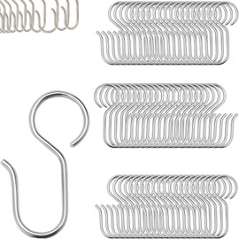 60 Pack Metal Curtain Hooks, S Shaped Curtain Track Hooks for Hanging Curtains, Durable Drapery Hooks for Window Treatments, Bathroom Curtains, and Home Decor, 1.5mm Wire Diameter