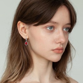 Crystal Earrings for Women 925 Sterling Silver Red Crystal Drop Earrings Crystal Jewellery Gift for Women Girls, Sterling Silver, Crystal