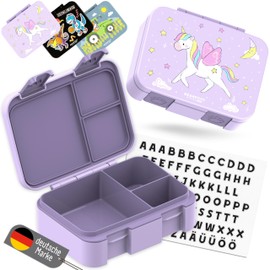 BEARFOOT Bento Box Compact, BPA-Free Children's Lunch Box for School & Nursery, Leak-Proof Lunch Box for Girls and Boys, Practical, Lightweight and Compact (Unicorn Purple, 650 ml)