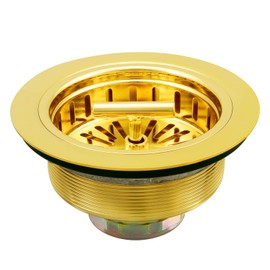 KONE 3-1/2 Inch Kitchen Sink Drain Assembly Stainless Steel Gold Kit with Strainer Basket/Rubber Stopper, Rustproof Durable Gold Finish Replacement for Standard Commercial Sink Drains